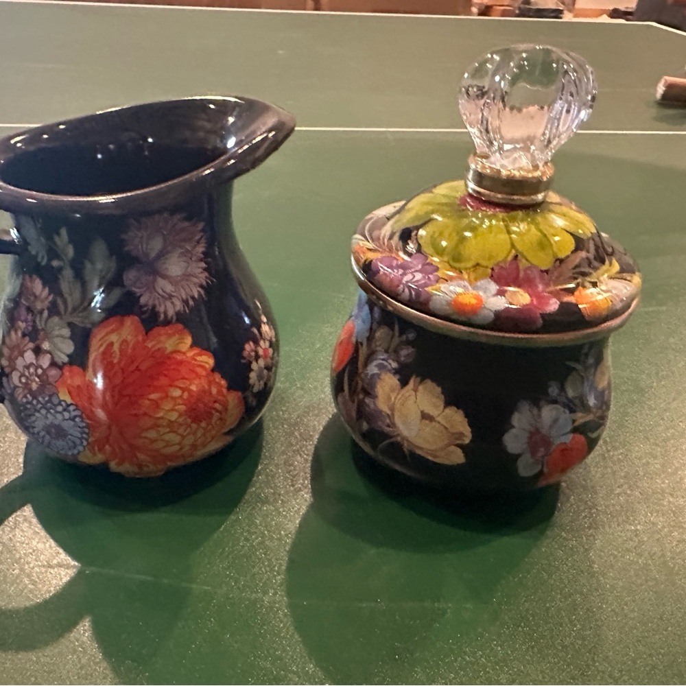 Mackenzie-Child’s Floral Black metal cream and sugar Set